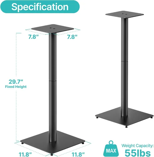 Vista 8 de Par de soportes para altavoces, altura fija de 30 pulgadas, capacidad de peso de 55 libras, base de 11.8 pulgadas, gestión de cables, soporte