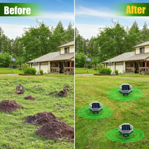 Vista 4 de Paquete de 8 repelentes de topos con energía solar, repelente de serpientes para patio, césped, jardín, impermeabilidad IP65, estacas disuasorias