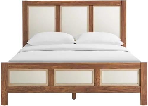 Vista 6 de Modway Capri Mid-Century - Cama de tamaño Queen moderna en nogal con cabecero y estribo