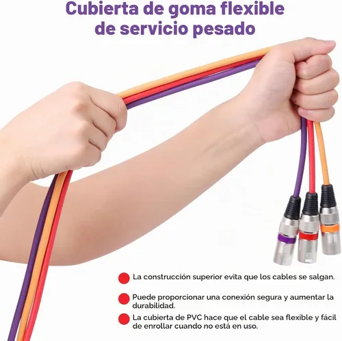 Vista 7 de Cable XLR de 10 colores, multicolor XLR macho a hembra, cables de audio de 6 pies, paquete de 10 cables de micrófono XLR equilibrados de 3 pines