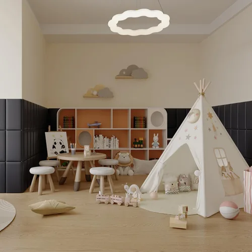 Vista 4 de YU LI 3DH 3D Almohadillas de pared anticolisión para niños, autoadhesivas, 4 piezas, paneles de cabecero en negro para pared, cabecero despegar