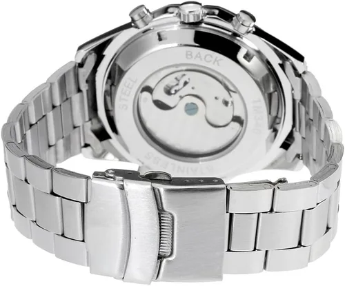 Vista 4 de FORSINING Reloj automático Tourbillion transparente para hombre con calendario pulsera de acero inoxidable