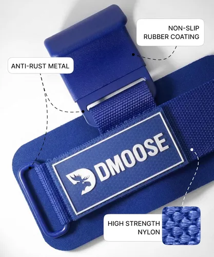 Vista 3 de DMoose Fitness Ganchos de levantamiento de pesas (par) para peso muerto, dominadas, remo y encogimientos de hombros – Correa de nailon