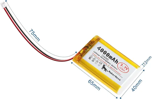 Vista 7 de Batería LiPo de 3.7V 124065 4000mAh, recargable 1S 3C, conector Micro JST 1.25, placa de protección dual, 1 paquete