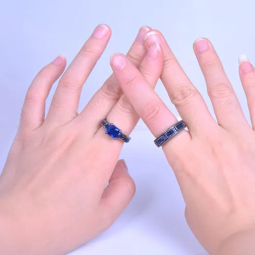 Vista 5 de JunXin par de anillos de amatista púrpura, estilo europeo, color negro, para hombre y mujer (mujer tamaño 5-10 hombre tamaño 5-12)