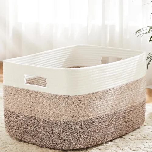 Vista 12 de Artfeel - Cesta de manta rectangular, cestas tejidas para almacenamiento, cesta de lavandería de 30L para decoración de guardería, cesta