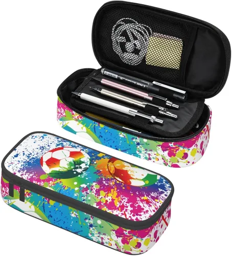 Vista 23 de Estuche de lápices con textura de pelota de fútbol americano, bolsa de almacenamiento de gran capacidad, bolsas de papelería con cremallera, soporte