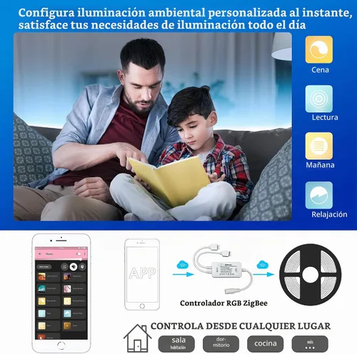 Vista 6 de GIDEALED Paquete de 2 controladores LED inteligentes ZigBee 3.0 de 2 salidas para tiras RGB de 4 pines regulables compatibles con Hub Bridge, Amazon