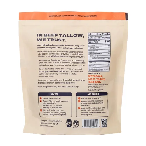 Vista 2 de Jesse & Ben's House-Cut Tallow & Sea Salt Fries, Made with Grass-Fed Beef Tallow, Gluten-Free, Non-GMO Frozen Potatoes, Healthy Snack with No Seed