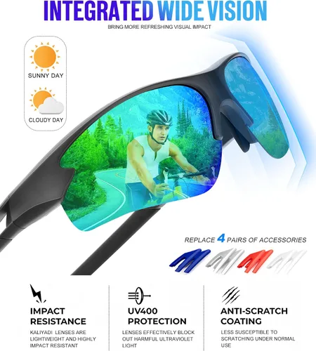 Vista 3 de KALIYADI Gafas de sol deportivas para hombres, gafas de sol polarizadas para hombres, mujeres, jóvenes, béisbol, softbol con protección UV