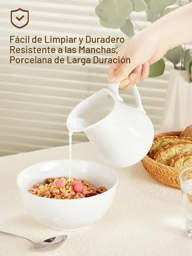Vista 5 de Jarra de crema de leche de porcelana de 17 onzas con asa, jarra de cerámica blanca