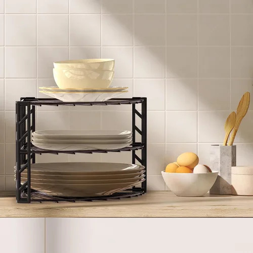 Vista 3 de Simple Houseware - Organizador de estantería esquinera de 3 niveles para encimera, bronce