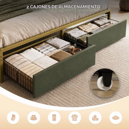 Vista 4 de LIKIMIO Marco de cama tamaño King con 2 cajones y estación de carga