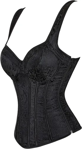 Vista 3 de Zhitunemi - Corsé con tirantes de hombro para mujer, sobre el busto, estilo Jacquard, gótico