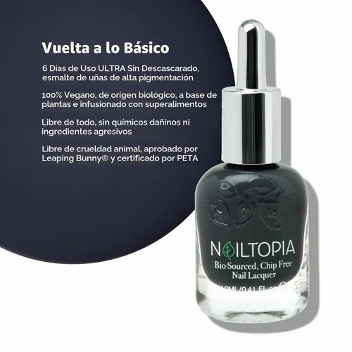 Vista 2 de Nailtopia - Esmalte de uñas sin virutas a base de plantas - No tóxico, de origen biológico, de larga duración, esmalte fortalecedor - Back to Basics