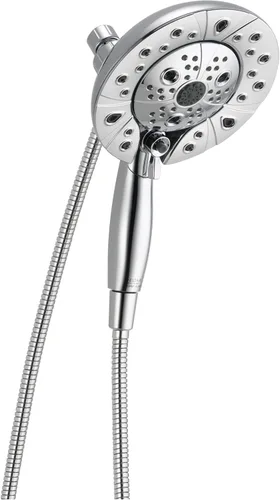 Vista 11 de Cabezal de ducha dual In2ition de 5 pulverizaciones Delta Faucet con rociador de mano, cabezal de ducha cromado H2Okinetic con manguera, cabezales