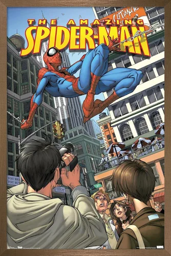Vista 12 de Trends International Marvel Comics Spider-Man - Póster de pared definitivo, 14.725 x 22.375 pulgadas, versión enmarcada de madera de granero