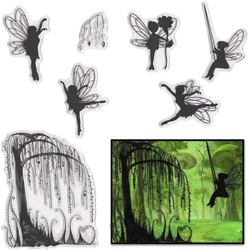 Vista 10 de Hying Sellos transparentes para hacer tarjetas y álbumes de fotos, para niñas voladoras, sellos de goma transparente para flores de primavera