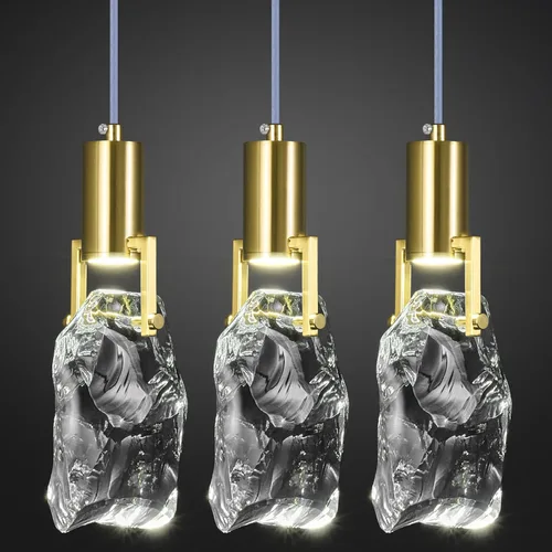 Vista 7 de Modernas luces colgantes doradas para isla de cocina, lámpara colgante de cristal irregular transparente, mini luces colgantes LED para cocina