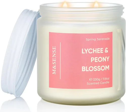 Vista 11 de M&SENSE Vela perfumada rosa de jazmín – Cera de soja natural de 11.6 onzas, 70 horas de tiempo de combustión de larga duración, vela de primavera