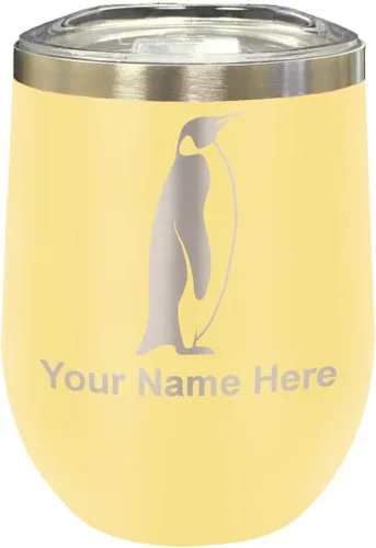 Vista 38 de LaserGram Vaso de vino de acero inoxidable de doble pared, pingüino, grabado personalizado incluido (negro)
