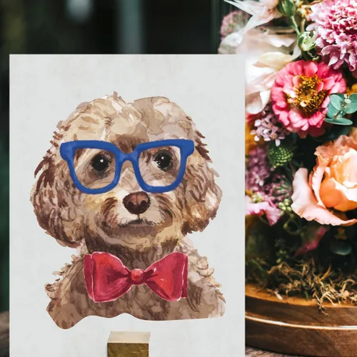 Vista 123 de Andaz Press Póster impreso para pared de perro, 8.5 x 11 pulgadas, Bulldog inglés con gafas negras, 1 paquete, regalo de cumpleaños de Navidad, sin