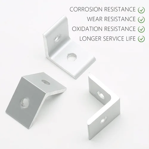 Vista 4 de 10 piezas de refuerzo de soporte de esquina interior 2020, soportes de extrusión de aluminio plateado, conector de soporte L de 2 agujeros