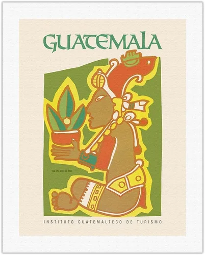 Vista 11 de Guatemala - Yum Kax Dios Del Maiz (señor del bosque) - Dios maya de las plantas y animales silvestres - Póster de viaje vintage c.1980s - Lienzo