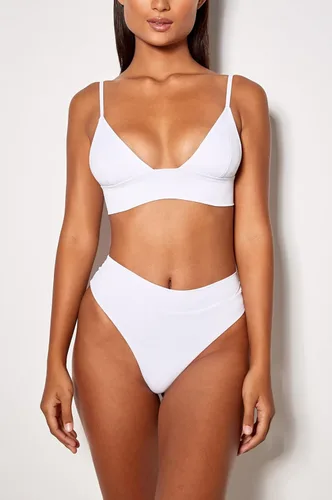 Vista 3 de fatty tiger Conjunto de bikini de cintura alta para mujer, brasier sexy con cordones en la espalda, parte superior triangular, cuello en V profundo