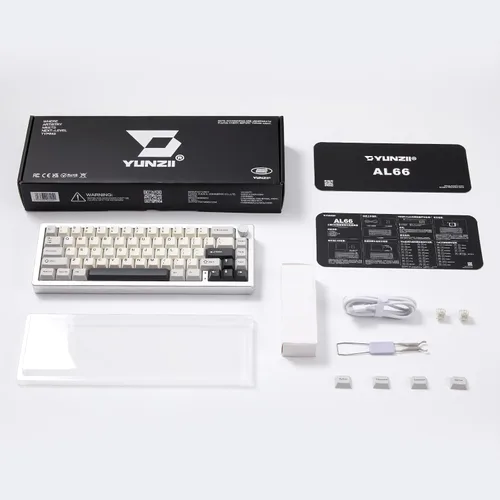 Vista 8 de YUNZII Teclado mecánico inalámbrico AL66, CNC de aluminio completo, control de perilla del 65%, Bluetooth2.4Gcableado, interruptores prelubricados