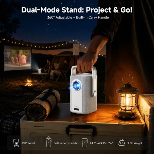 Vista 4 de Proyector 4K para Exteriores [Lanzamiento Corto/1200ANSI/Aplicaciones Integradas] con WiFi y Bluetooth, Proyector de Enfoque Automático con Soporte