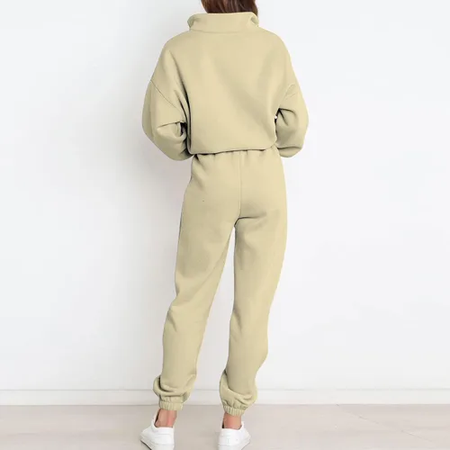 Vista 6 de Stutye Conjuntos de descanso para mujer, otoño e invierno, con cremallera, sin botones, manga larga, color sólido, sudadera de dos piezas, traje
