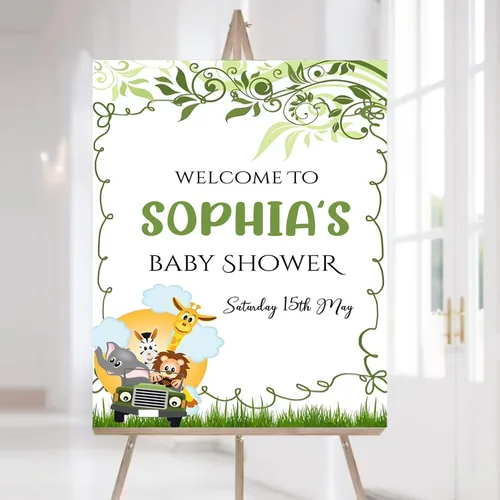 Vista 12 de Letrero de bienvenida personalizado para baby shower, cartel de bienvenida de safari para baby shower, letrero de baby shower de animales