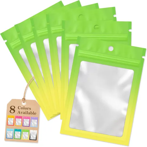 Vista 21 de Funfery Paquete de 100 bolsas resellables de Mylar transparentes, bolsas de embalaje degradadas para almacenamiento de alimentos, pequeñas empresas