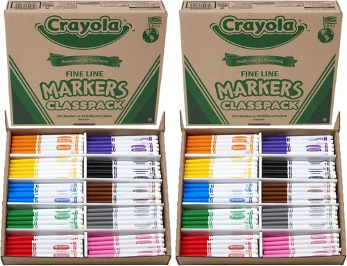 Vista 10 de Marcadores de línea fina Crayola, paquete de 200 unidades, marcadores a granel para niños para preescolar, jardín de infantes, aulas de primaria