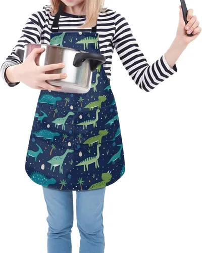 Vista 4 de Cozeyat Delantales de cocina para niños y niñas, delantales de pintura con bolsillos, delantales ligeros con correa ajustable