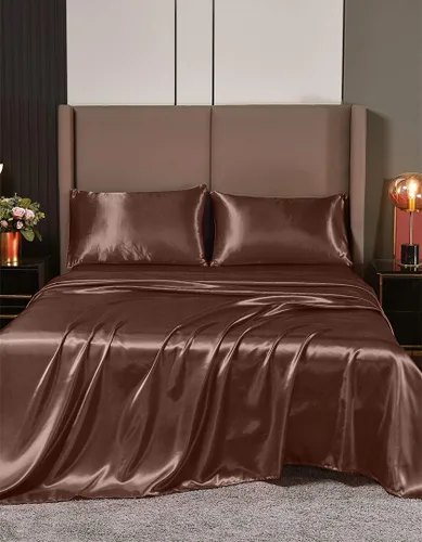 Vista 20 de Juego de sábanas de satén de seda de 4 piezas Sábana bajera Sábana encimera Funda de almohada Calidad de hotel sedoso suave y lujoso