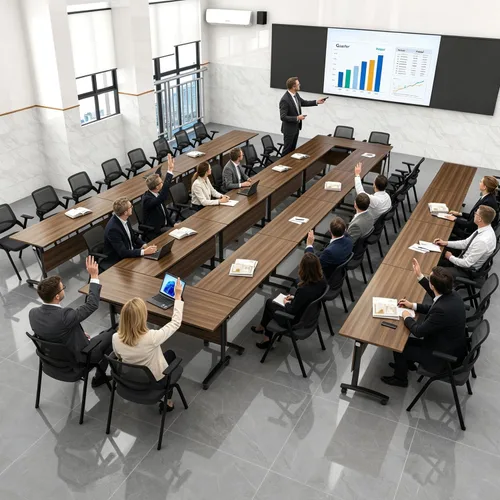 Vista 7 de Paquete de 6 mesas de conferencias plegables, mesa de entrenamiento Nuez