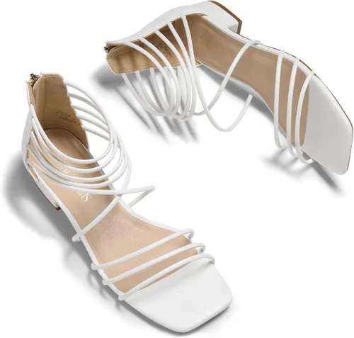 Vista 3 de DREAM PAIRS Sandalias casuales de verano para mujer, con tiras y puntera cuadrada, cómodas y planas