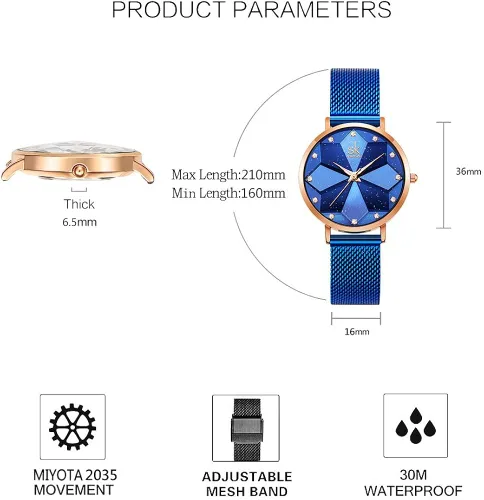 Vista 5 de SK Shengke - Reloj ultra delgado de creativo diseño minimalista, floral o de cielo estrellado con extensibles de piel genuina o acero