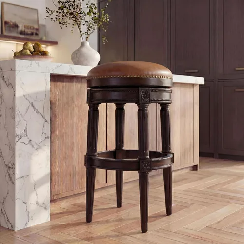 Vista 10 de New Ridge Home Goods Chapman Taburete giratorio de 26 pulgadas de altura de mostrador sin respaldo en nogal