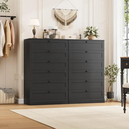 Vista 2 de Hostack - Cómoda de 6 cajones para dormitorio, cómoda de 52" de alto y cómoda de cajones, cómoda de cajones de madera de 29" de ancho, gabinete