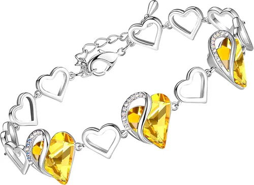 Vista 19 de Leafael Pulsera de eslabones de corazón infinito, piedra natal o piedra curativa para mujer, regalo de joyería de tono plateado para ella, cadena