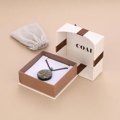 Vista 9 de COAI Collar de obsidiana negra con árbol de la vida para hombre