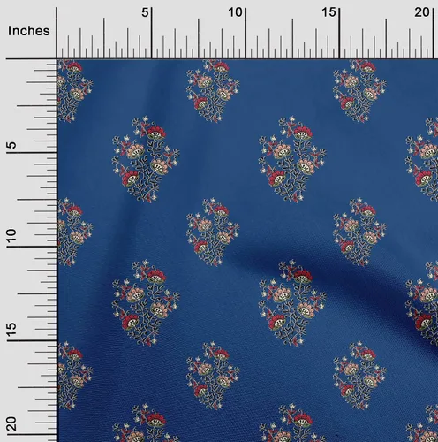 Vista 13 de Tela de poliéster oneOone de micro malla con hojas y estampado de bloques florales por Yardtwoinch de ancho