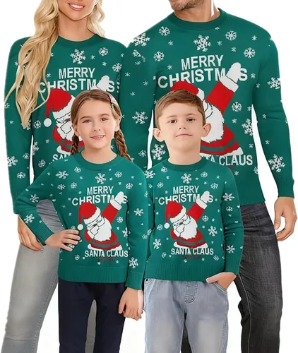Vista 18 de Suéter navideño a juego para la familia, con estampado de copos de nieve de reno, suéter feo de manga larga 1 estilo.