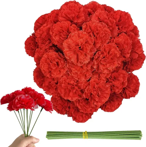 Vista 13 de Cabezas de flores de caléndula a granel, 50 unidades, flores artificiales de caléndula de seda para decoración del hogar, Diwali, corona
