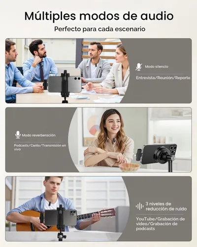 Vista 6 de Micrófono Lavalier inalámbrico para iPhone, iPad y Android con funda de carga, micrófono de solapa con reducción de ruido, duración de la batería