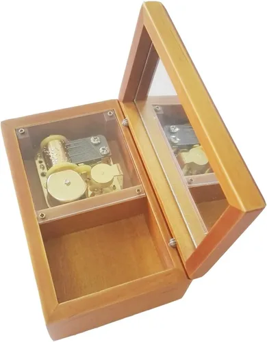 Vista 10 de FnLy Caja musical de madera con cuerda de encaje antiguo de 18 notas con movimiento chapado en oro, música de Elfen Lied Dorado