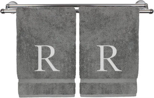Vista 85 de Toalla de mano monogramada, regalo personalizado, juego de 2 - Toalla bordada con letra de bloque dorada - Extra absorbente 100% algodón turco